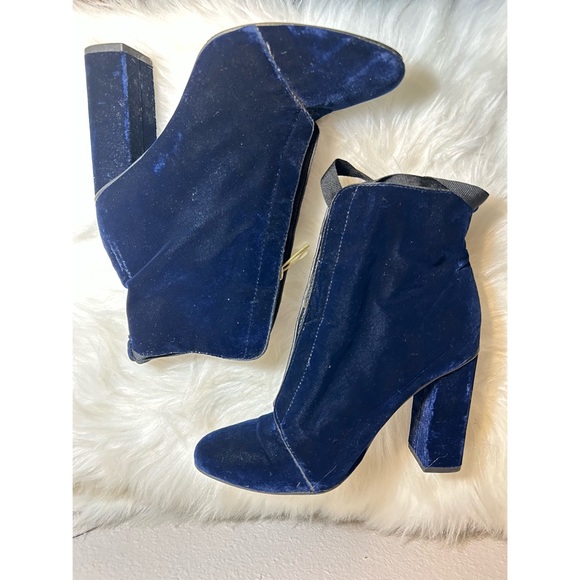 Zara Blue Velvet Zipper Ankle Boots Lace Up Heels Size 37EU /US7.5 - Picture 5 of 13